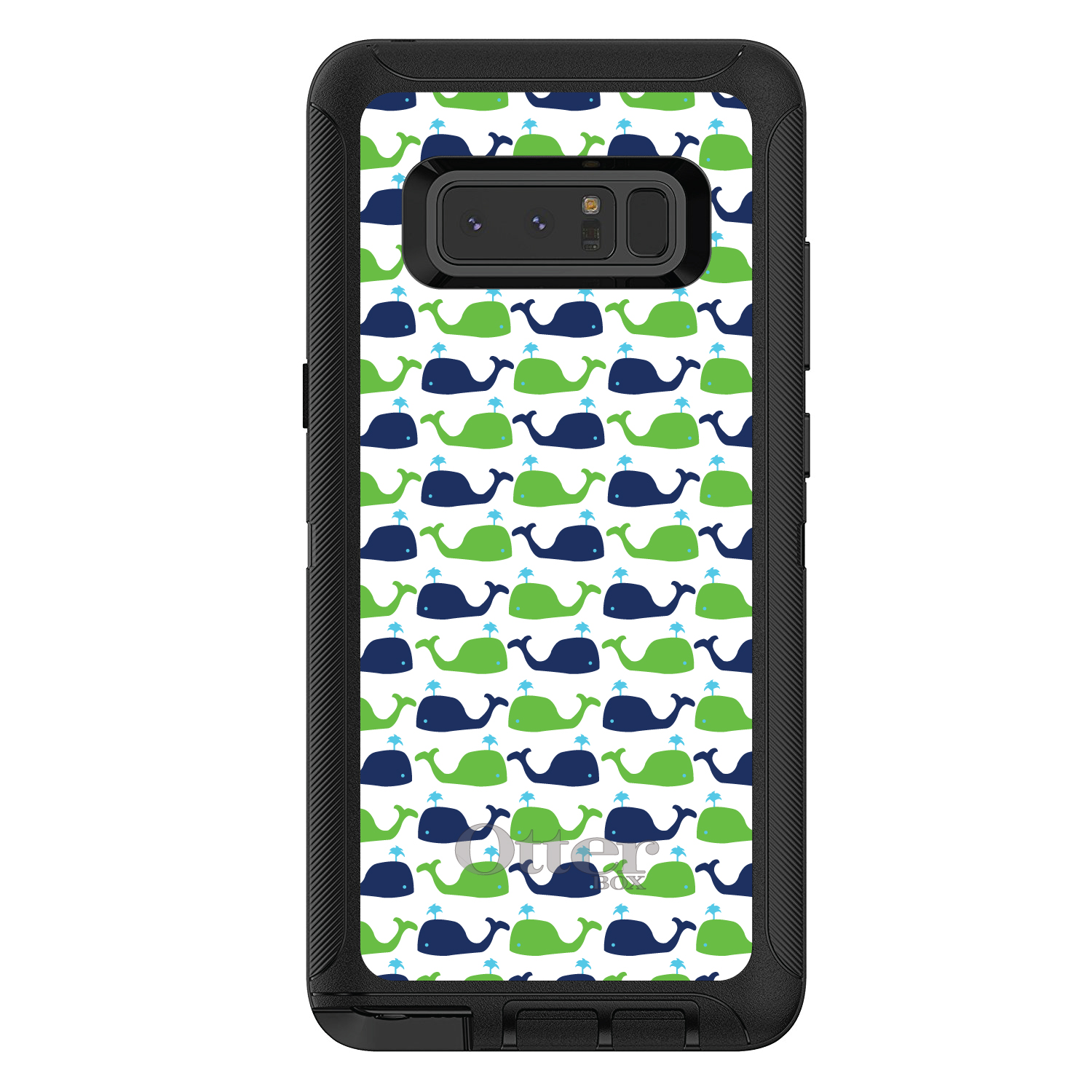 OtterBox Defender for Galaxy Note (Choose Model) Green Navy Cartoon Whales - Picture 2 of 11