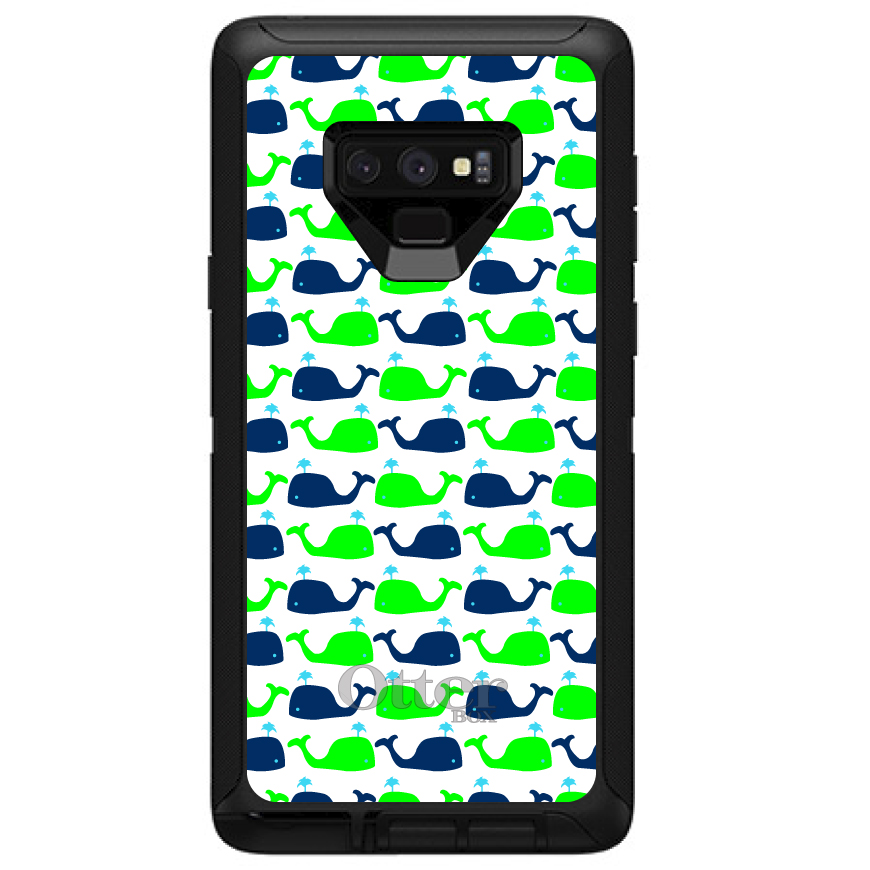 OtterBox Defender for Galaxy Note (Choose Model) Green Navy Cartoon Whales - Picture 7 of 11