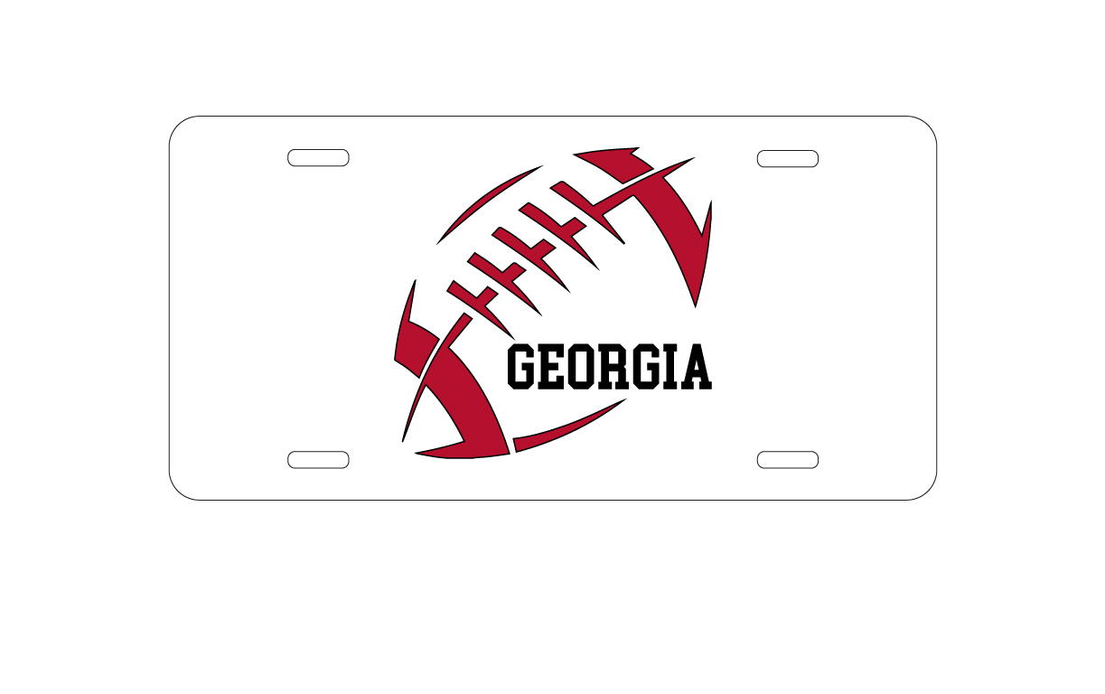 Georgia Football - Red, Black aluminum license plate — printed by hand at DistinctInk