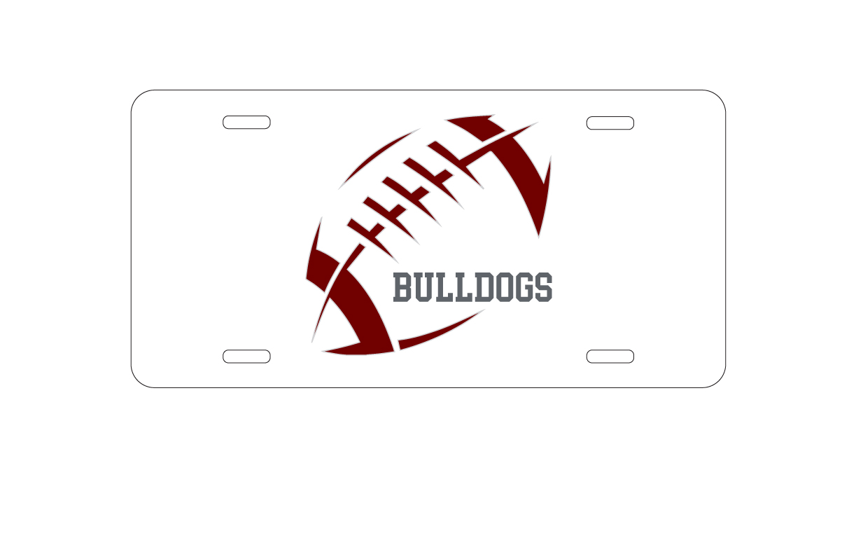 Bulldogs Football - Maroon, Gray aluminum license plate — printed by hand at DistinctInk