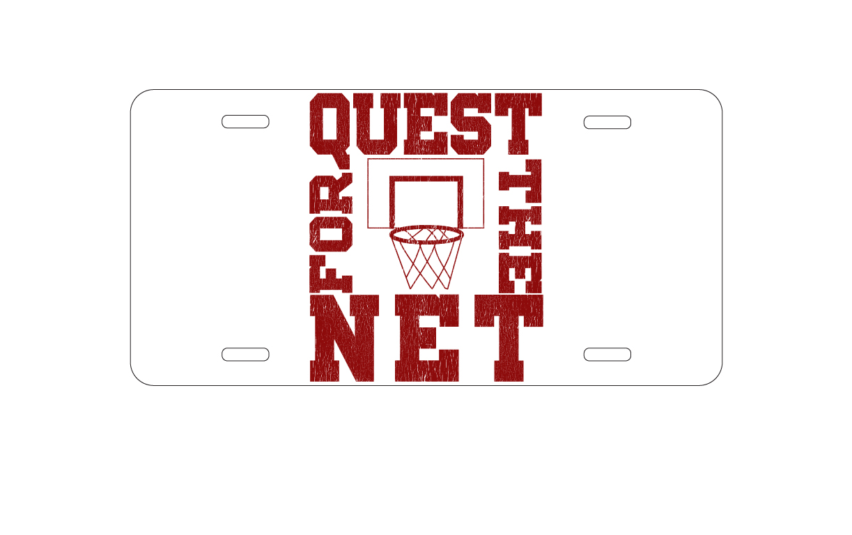 Quest For The Net Basketball aluminum license plate — printed by hand at DistinctInk