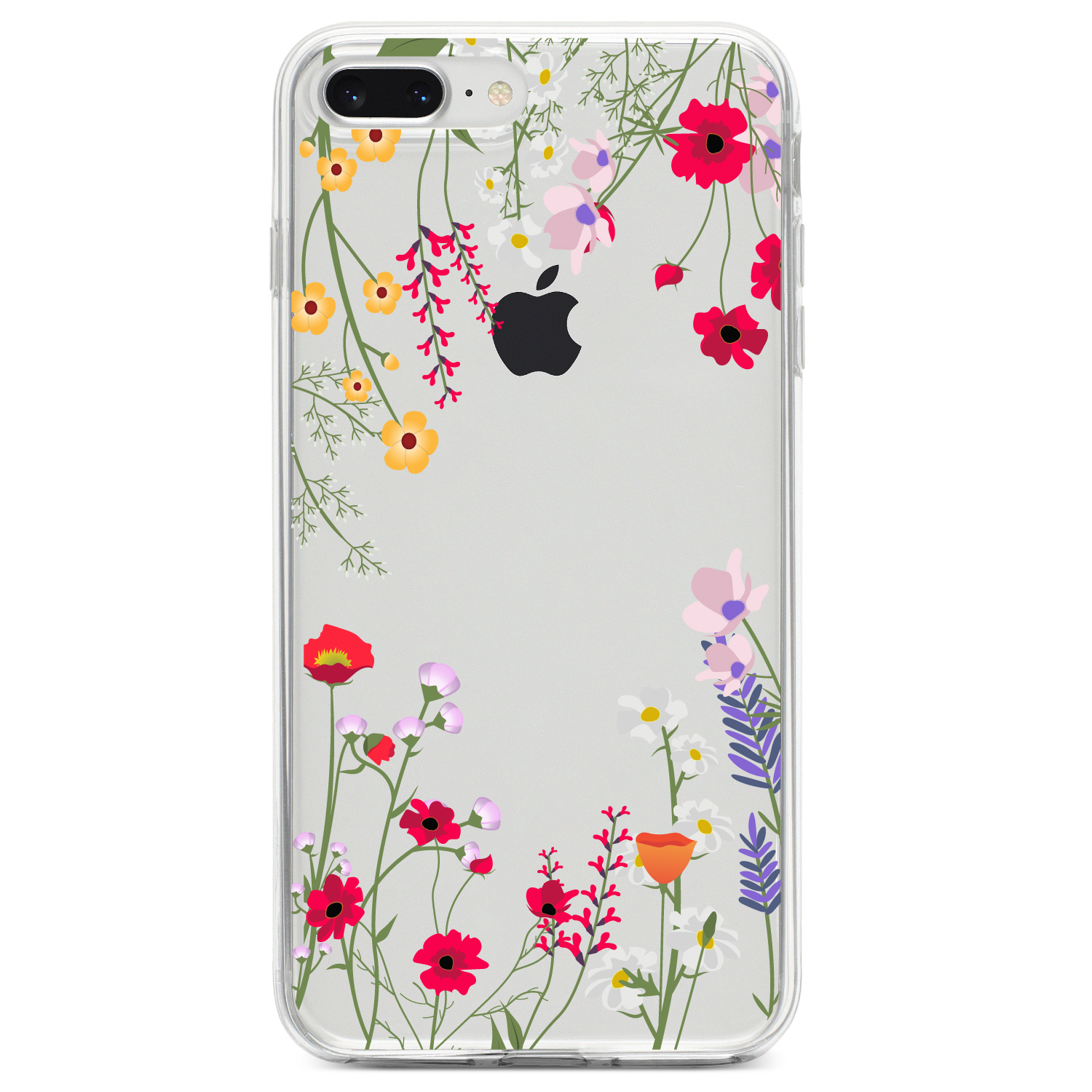 Clear Case for iPhone Pick Model Wildflowers Border Blue Pink Purple