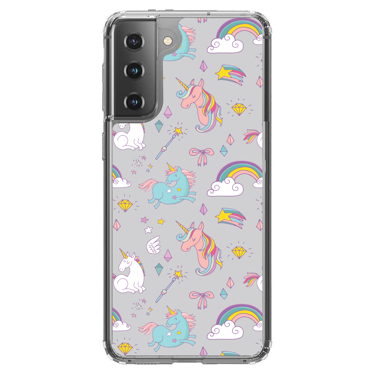 Estuche transparente para varita arco iris unicornio gris Galaxy S (elige modelo) - Imagen 2 de 12