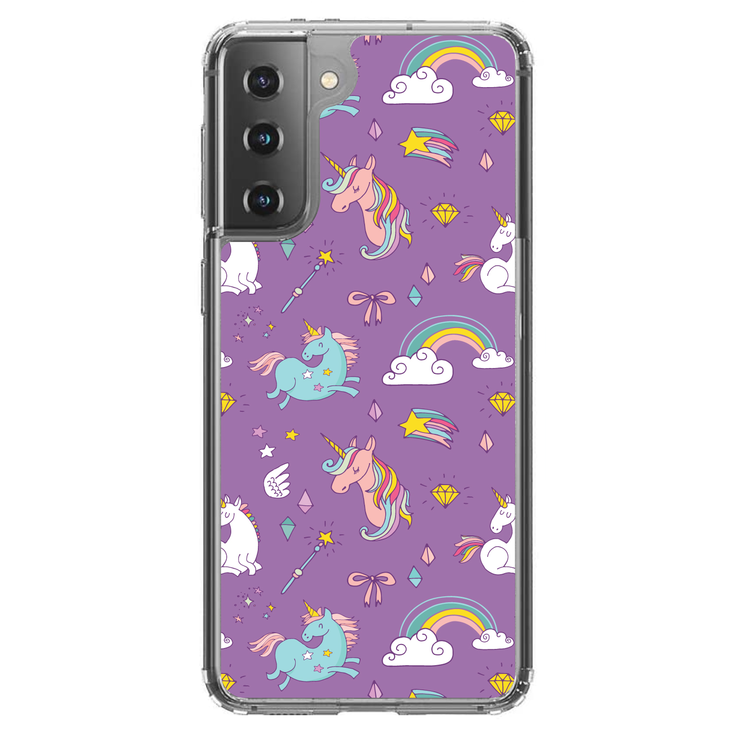 Clear Case for Galaxy S (Pick Model) Unicorn Rainbow Wand Purple - Picture 2 of 12