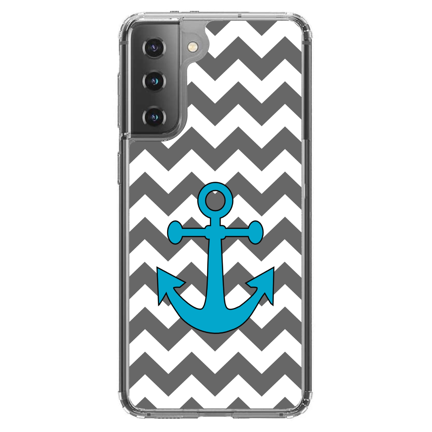 Clear Case für Galaxy S (Modell auswählen) grau weiß Chevron türkis Anker - Bild 2 von 12